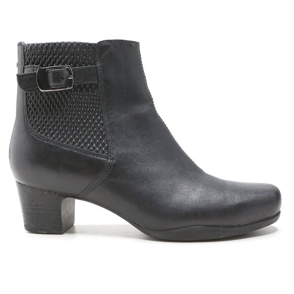 Clarks Artisan Black Leather Ankle Booties Comfort Zip Chelsea Block Heel Boots - Picture 3 of 13